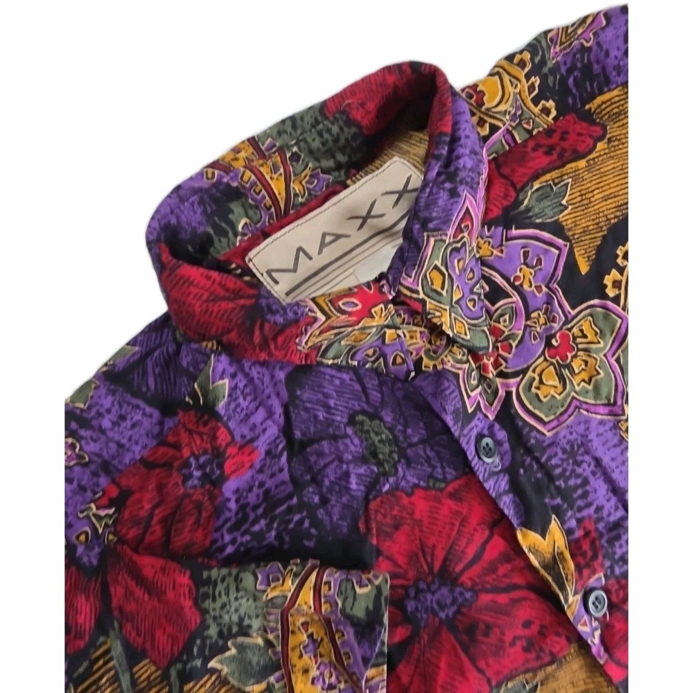 Vtg Maxx FM Red Paisley FLORAL AOP Button Up Shirt Mens SMALL Party USA Abstract